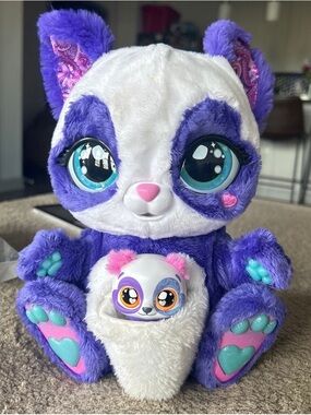 Purple & White Plush Panda with Small Hatchling Toy